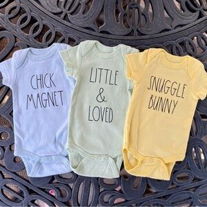 NWOT-Set of 3 Rae Dunn Baby onsies in size NB